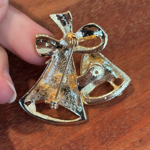 Christmas Brooch Pin Vintage Trembler Art Deco SFJ Bells White Red Green Enamel - Picture 3 of 5